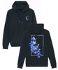 Black hoodie with large orchid print on the back and small left chest orchid print on the front.