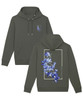 Khaki hoodie with large orchid print on the back and small left chest orchid print on the front.