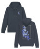 India ink grey hoodie with large orchid print on the back and small left chest orchid print on the front.