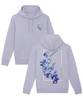 Lavender hoodie with large orchid print on the back and small left chest orchid print on the front.