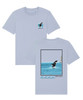 Serene blue t-shirt with large orca print on the back and small left chest orca print on the front.