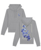 Opal grey hoodie with large orchid print on the back and small left chest orchid on the front.