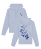 Serene blue hoodie with large orchid print on the back and small left chest orchid on the front.