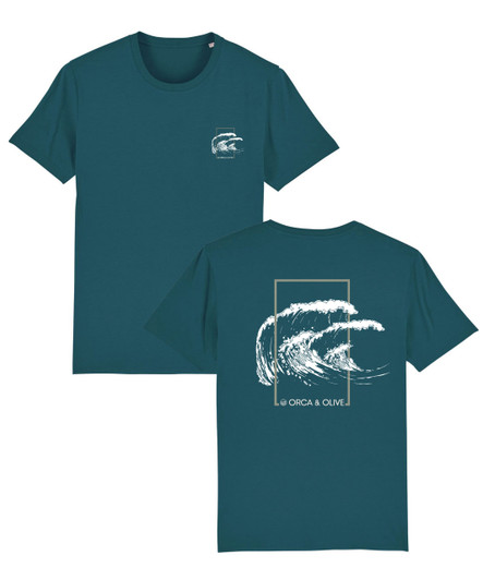 Stargazer t-shirt with large wave print on the back and small left chest wave print on the front.