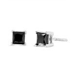 14K White Gold 2.00 Cttw Princess-Cut Treated Black Diamond Classic 4-Prong Stud Earrings with Scre