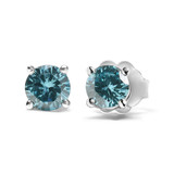 14K White Gold 1/2 Cttw Aqua Blue Diamond Screw-Back 4-Prong Classic Stud Earrings (Color Treated, 