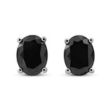.925 Sterling Silver 1.0 Cttw Prong Set Treated Black Oval Diamond Stud Earring (Black Color, I2-I3