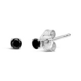 .925 Sterling Silver 1/5 Cttw Black Diamond Solitaire Stud Earrings (Black Color, I2-I3 Clarity)