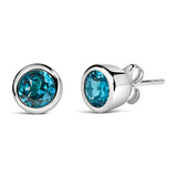 .925 Sterling Silver 6MM Bezel Set Created Blue Topaz Solitaire Stud Earrings