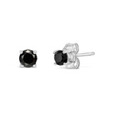 .925 Sterling Silver 1/3 Cttw Black Diamond Solitaire Stud Earrings (Black Color, I2-I3 Clarity)