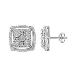 .925 Sterling Silver 3/8 Cttw Miracle Set Round Diamond Double Halo Cluster Earrings (I-J Color, I2
