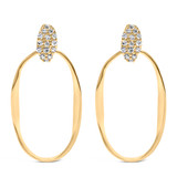 14K Yellow Gold Plated Sterling Silver 1/10 Cttw Diamond Textured Open Oval Dangle Hoop Earrings (H