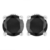.925 Sterling Silver 1.00 Cttw Round Brilliant-Cut Black Diamond Classic 4-Prong Stud Earrings with