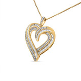 14K Yellow Gold Plated .925 Sterling Silver 3/4 Cttw Round and Baguette-Cut Diamond Open Heart 18" 