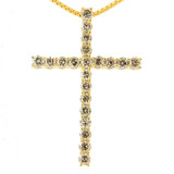 14K Yellow Gold Plated .925 Sterling Silver 1.0 Cttw Champagne Diamond Gold Cross Pendant Necklace 14K Yellow Gold Plated .925 Sterling Silver 1.0 Cttw Champagne Diamond Gold Cross Pendant Necklace