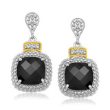 18k Yellow Gold & Sterling Silver Black Onyx & Diamond Earrings (.05cttw) 18k Yellow Gold & Sterling Silver Black Onyx & Diamond Earrings (.05cttw)