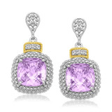 18k Yellow Gold & Sterling Silver Cushion Amethyst & Diamond Earrings (.05cttw) 18k Yellow Gold & Sterling Silver Cushion Amethyst & Diamond Earrings (.05cttw)