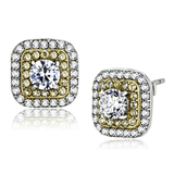 Two-Tone Gold Stainless Steel Earrings with AAA Grade CZ