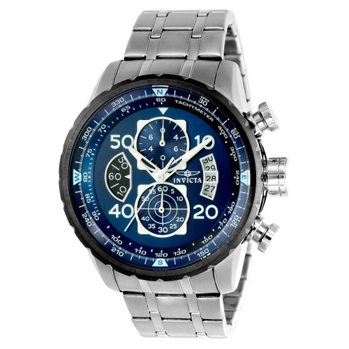 Men`s Authentic Invicta Blue Face Aviator Dial Wristwatch
