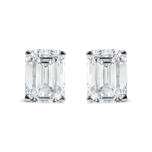 14K White Gold 2.0 Cttw Emerald Cut Lab Grown Diamond Solitaire Stud Earrings (G-H Color, VS1-VS2 C