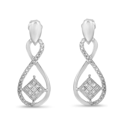 .925 Sterling Silver Round-Cut Diamond Accent Tilted Square and Infinity Drop Earrings (H-I Color, 