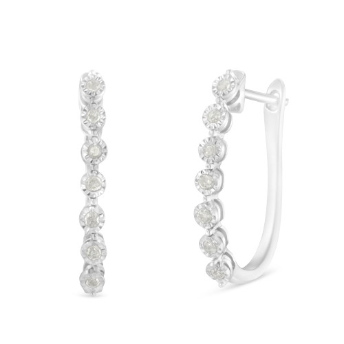 .925 Sterling Silver 1/2 cttw Miracle-Set Diamond 7 Stone Hoop Earrings (I-J Color, I3 Clarity)? 