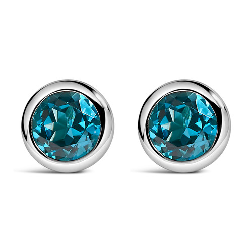 .925 Sterling Silver 6MM Bezel Set Created Blue Topaz Solitaire Stud Earrings