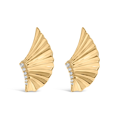 14K Yellow Gold Plated .925 Sterling Silver Diamond Accent Fan Wing Stud Earrings (H-I Color, I1-I2