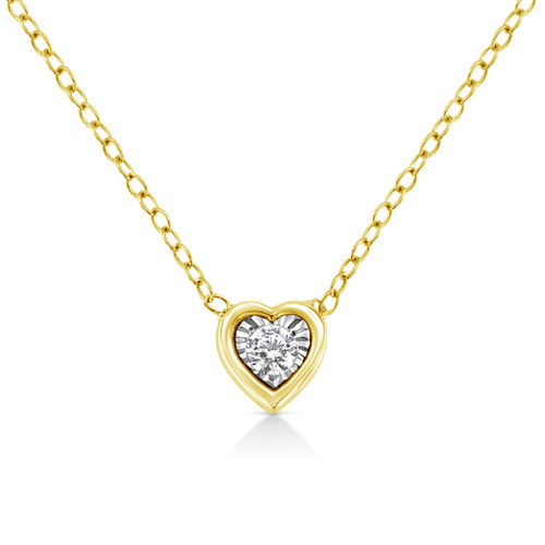 10K Yellow Gold Plated .925 Sterling Silver 1/10 Cttw Miracle Set Round Diamond Heart Shape 18" Pen