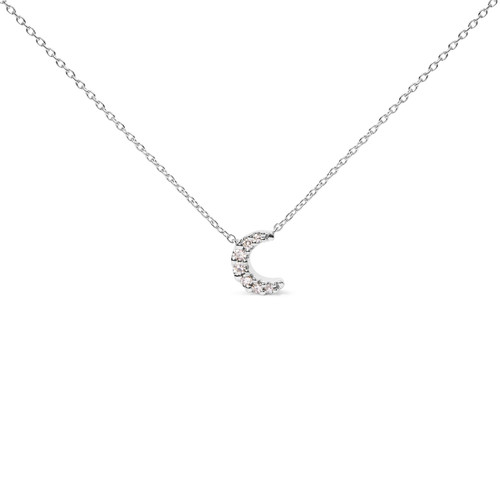 10K White Gold Diamond Accented Crescent Moon Shaped 18" Inch Pendant Necklace (H-I Color, I1-I2 Cl