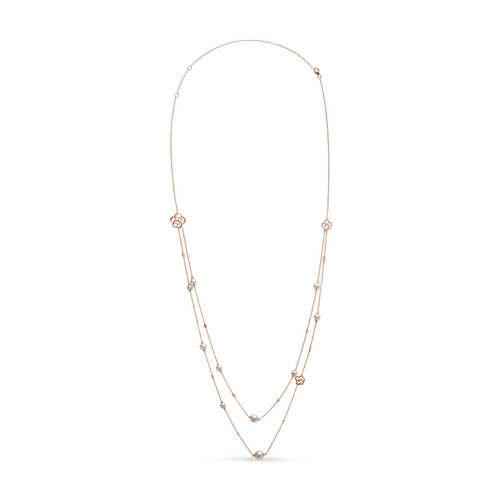 18K Rose Gold 1/2 Cttw Diamond and Freshwater Pearl Double Strand Station Necklace  (G-H Color, SI1