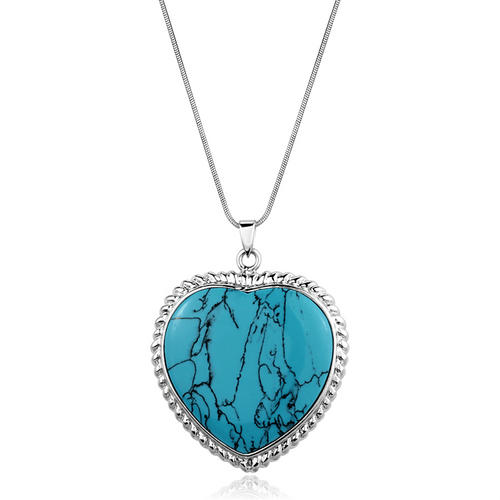 Silver 925 Sterling Silver Necklace With Synthetic Turquoise In Sea