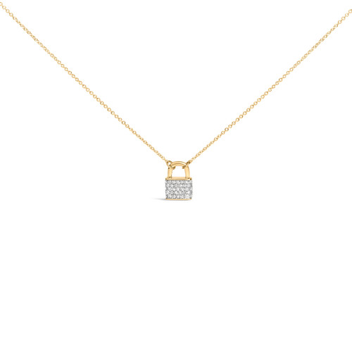 14K Yellow Gold 1/6 Cttw Diamond Lock Pendant 18" Necklace (I-J Color, I1-I2 Clarity)