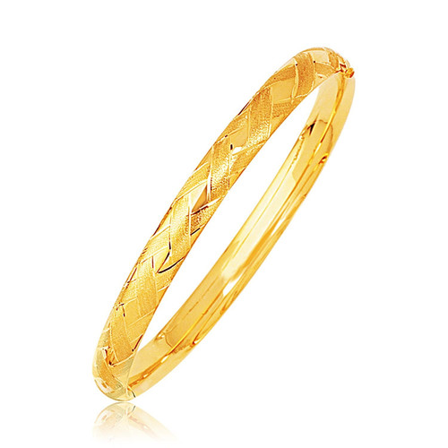 14k Yellow Gold Domed Bangle with a Weave Motif (6.00 mm) P150-24088-7
