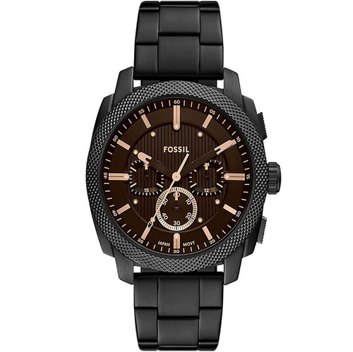 Fossil FS6097 Machine chronograph men’s watch with black stainless steel case and bracelet.