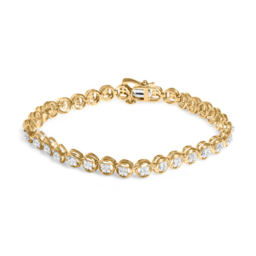 2 Micron 14K Yellow Gold Plated Sterling Silver Diamond Circle Tennis Bracelet (0.10 cttw, I-J Colo
