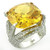 Faux yellow citrine rhodium-plated 925 sterling silver ring with champagne AAA cubic zirconia.