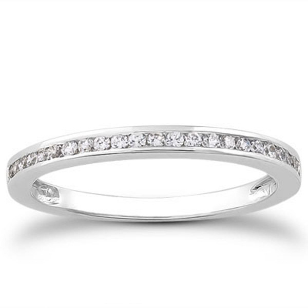 14k White Gold Slender Channel Set Diamond Wedding Ring Band Set 1/2 Around P150-87443-5