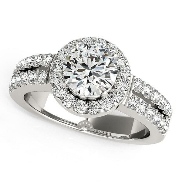 14k White Gold Halo Diamond Engagement Ring With Double Row Band (1 3/8 cttw) P150-77387-8