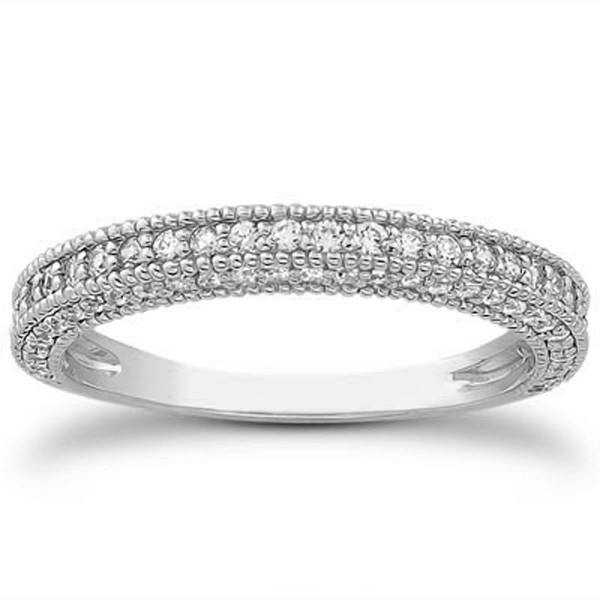 14k White Gold Fancy Pave Diamond Milgrain Textured Wedding Ring Band P150-90179-4