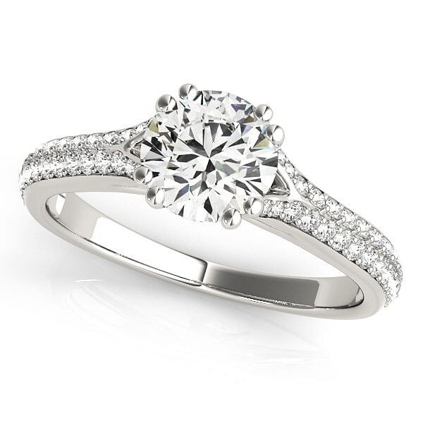 14k White Gold Double Prong Multirow Band Diamond Engagement Ring (1 1/8 cttw) P150-93655-6.5