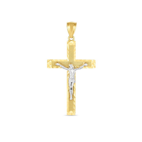 14k Two Tone Gold High Polish Diamond Cut Cross Pendant P150-83076