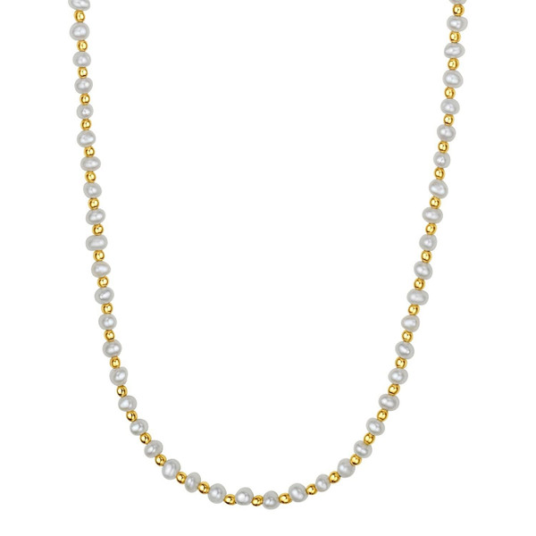 Pearl and Gold Alternating Bead Necklace in 14K Yellow Gold