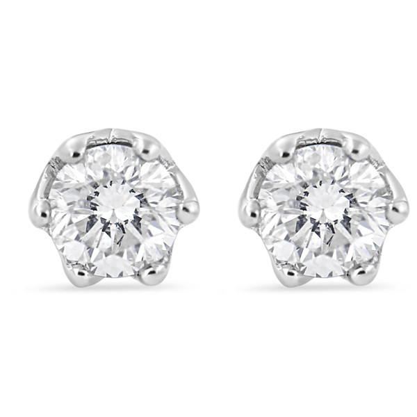 14K White Gold 1/2 Cttw Round Diamond 6 Prong Crown Stud Earrings (I-J Color, I1-I2 Clarity)