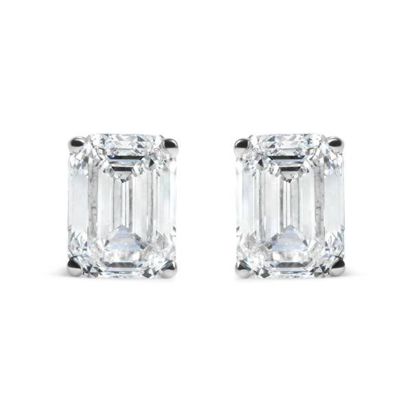 14K White Gold 2.0 Cttw Emerald Cut Lab Grown Diamond Solitaire Stud Earrings (G-H Color, VS1-VS2 C