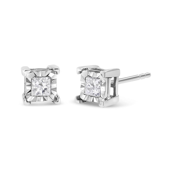 .925 Sterling Silver 5/8 Cttw Miracle Set Princess-Cut Diamond Solitaire Stud Earrings (I-J Color, 