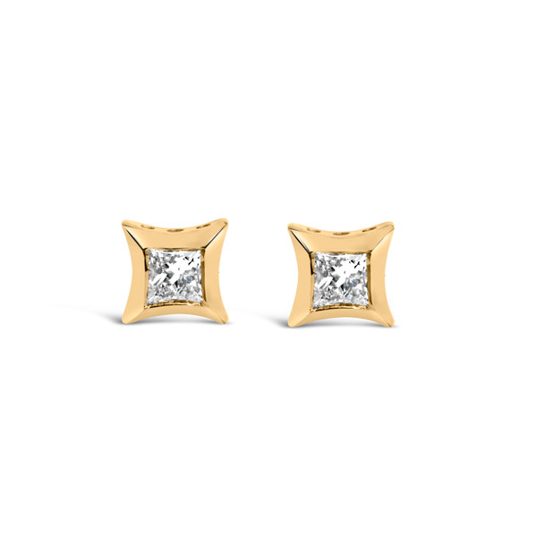 10K Yellow Gold 1/5 Cttw Invisible Set Princess-Cut Diamond Stud Earrings (H-I Color, SI2-I1 Clarit