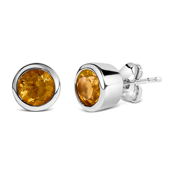 .925 Sterling Silver 6MM Bezel Set Created Yellow Citrine Solitaire Stud Earrings