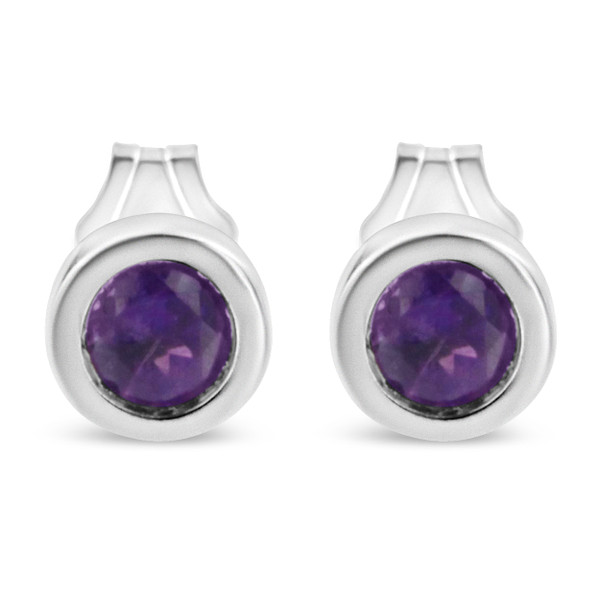 .925 Sterling Silver Bezel Set 3.5mm Treated Purple Amethyst Gemstone Solitaire Stud Earrings
