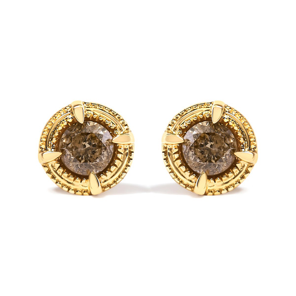 14K Yellow Gold Plated .925 Sterling Silver 1/2 Cttw Round Brilliant Cut Diamond Solitaire Milgrain